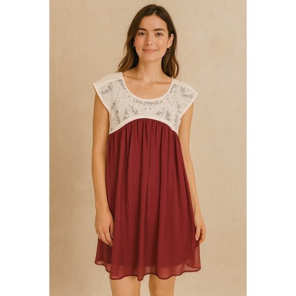 Alter'd State Burgundy Beaded Sequin Cap Sleeve Mini Dress Medium Party Event - Picture 1 of 6